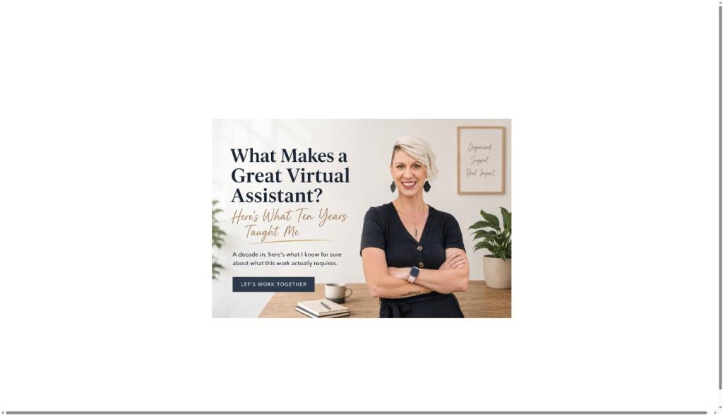 Graphic reading "What Makes a Great Virtual Assistant? Here's What Ten Years Taught Me" beside a photo of Danielle LeBaron